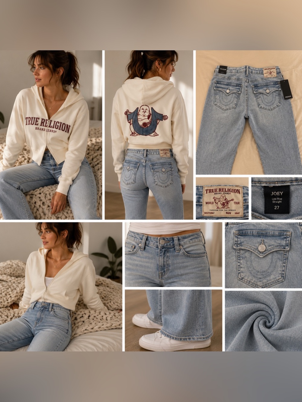 True Religion Women's Light Blue Bootcut Jeans with Signature Stitching